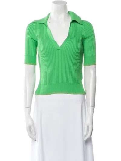 Pre-owned Ramy Brook V-neck Short Sleeve Polo In Green