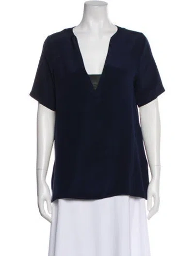 Pre-owned Ramy Brook V-neck Short Sleeve Top In Blue