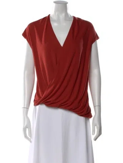 Pre-owned Ramy Brook V-neck Short Sleeve Top In Orange