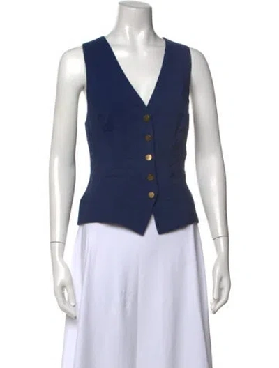 Pre-owned Ramy Brook V-neck Sleeveless Crop Top In Blue