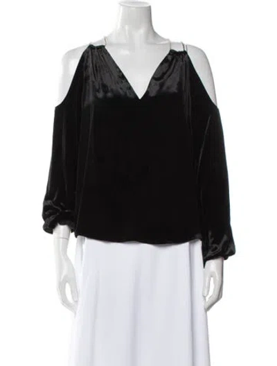 Pre-owned Ramy Brook V-neck Three-quarter Sleeve Blouse In Black