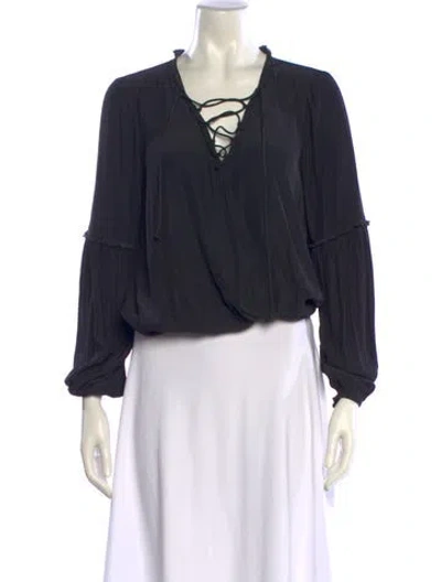 Pre-owned Ramy Brook V-neck Three-quarter Sleeve Blouse In Black