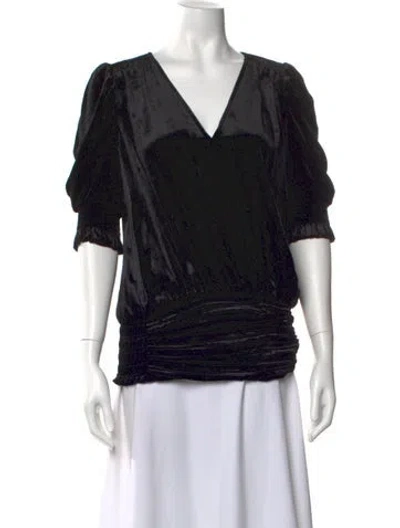 Pre-owned Ramy Brook V-neck Three-quarter Sleeve Blouse In Black