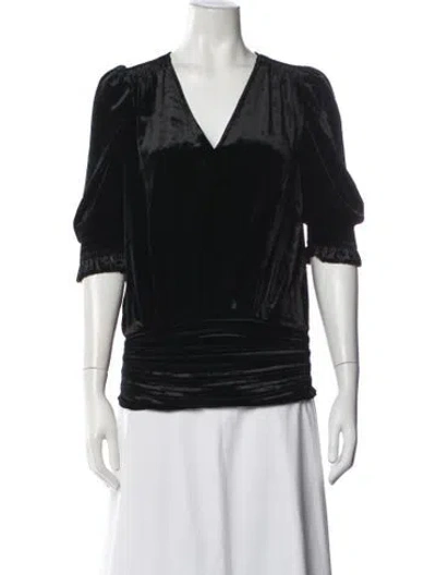 Pre-owned Ramy Brook V-neck Three-quarter Sleeve Blouse In Black