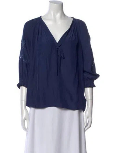 Pre-owned Ramy Brook V-neck Three-quarter Sleeve Blouse In Blue