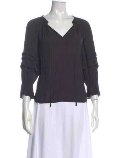 Pre-owned Ramy Brook V-neck Three-quarter Sleeve Blouse In Gray
