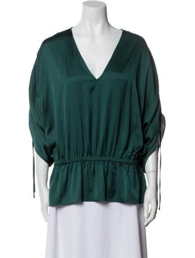Pre-owned Ramy Brook V-neck Three-quarter Sleeve Blouse In Green