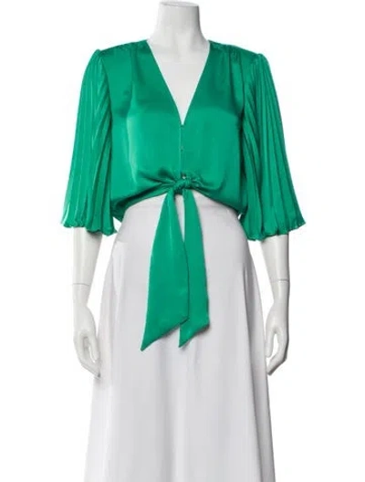 Pre-owned Ramy Brook V-neck Three-quarter Sleeve Blouse In Green