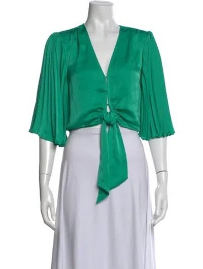 Pre-owned Ramy Brook V-neck Three-quarter Sleeve Blouse In Green