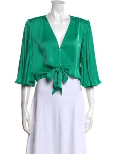 Pre-owned Ramy Brook V-neck Three-quarter Sleeve Blouse In Green