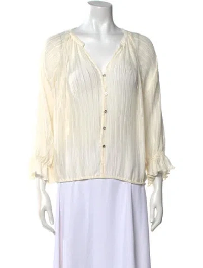 Pre-owned Ramy Brook V-neck Three-quarter Sleeve Blouse In Neutral