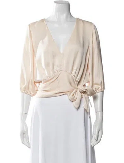 Pre-owned Ramy Brook V-neck Three-quarter Sleeve Blouse In Neutrals