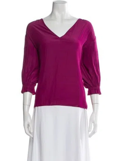 Pre-owned Ramy Brook V-neck Three-quarter Sleeve Blouse In Pink