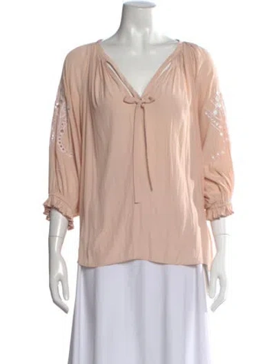 Pre-owned Ramy Brook V-neck Three-quarter Sleeve Blouse In Pink