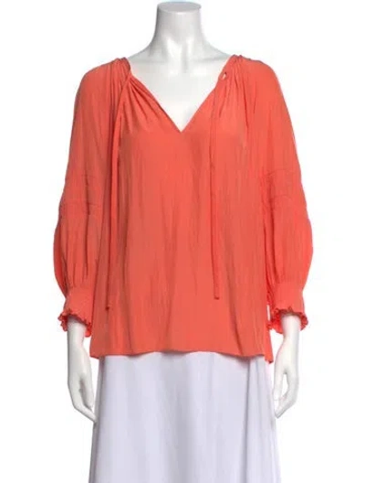 Pre-owned Ramy Brook V-neck Three-quarter Sleeve Blouse In Pink