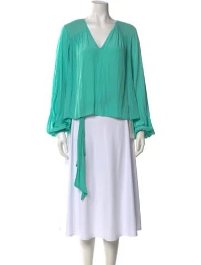 Pre-owned Ramy Brook V-neck Three-quarter Sleeve Blouse W/ Tags In Green