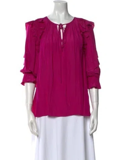 Pre-owned Ramy Brook V-neck Three-quarter Sleeve Blouse W/ Tags In Pink
