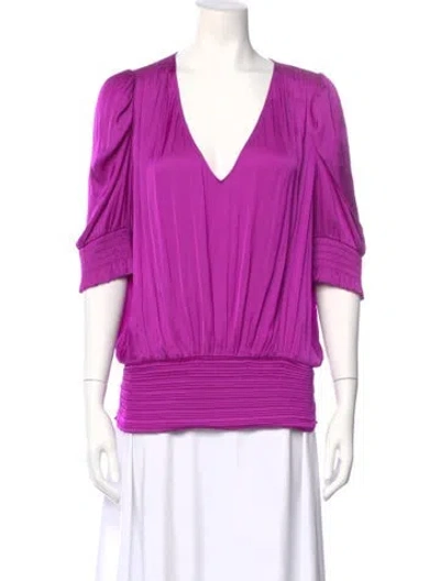 Pre-owned Ramy Brook V-neck Three-quarter Sleeve Blouse W/ Tags In Purple