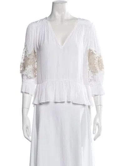 Pre-owned Ramy Brook V-neck Three-quarter Sleeve Blouse In White
