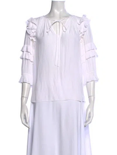 Pre-owned Ramy Brook V-neck Three-quarter Sleeve Blouse In White