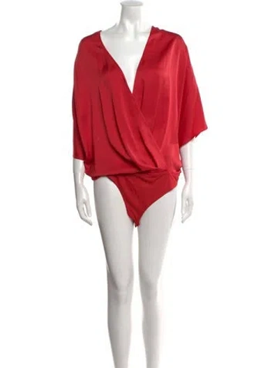 Pre-owned Ramy Brook V-neck Three-quarter Sleeve Bodysuit In Red