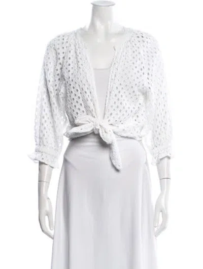Pre-owned Ramy Brook V-neck Three-quarter Sleeve Top In White