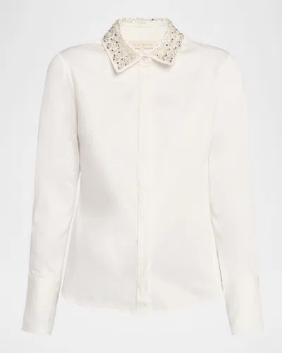 Ramy Brook Wendy Embellished-collar Button Shirt In White
