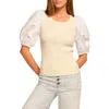 Ramy Brook Wesley Knit Combo Puff Sleeve Top In White