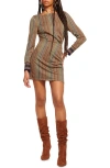 Ramy Brook Wheller Ruched Long Sleeve Mini Dress In Woodrose Combo In Woodrose Multi Combo