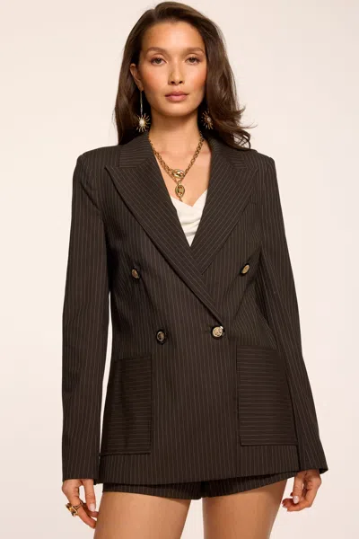 Ramy Brook Willow Pinstripe Double Breasted Blazer In Brown