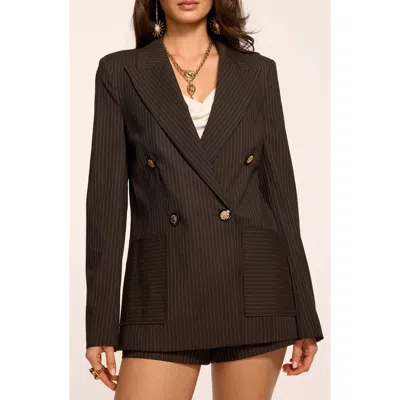 Ramy Brook Willow Pinstripe Double Breasted Blazer In Brown