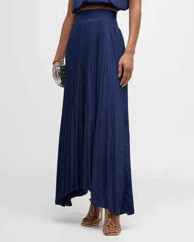 Ramy Brook Winifred Pleated Asymmetric Skirt In Blue