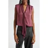 Ramy Brook Winnet Tie Neck Blouse In Pinot Noir