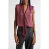 Ramy Brook Winnet Tie Neck Blouse In Pinot Noir