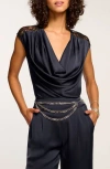Ramy Brook Winston Satin Lace Cowl-neck Blouse In Navy