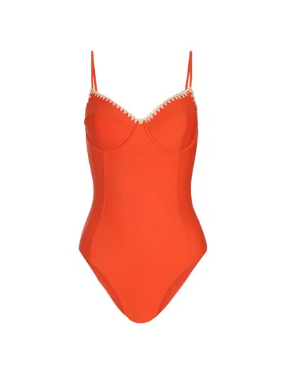 Ramy Brook Addisyn Embroidered Underwire One-piece Swimsuit In Orange