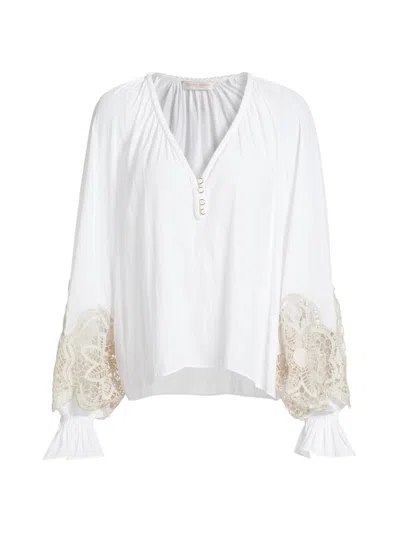 Ramy Brook Women's Adelaide Lace-trimmed Long-sleeve Top In White