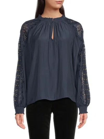 Ramy Brook Women's Agatha Raglan Lace Top In Blue