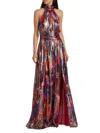 Ramy Brook Ainsley High Neck Maxi Dress In Soiree Red Blurred Flower