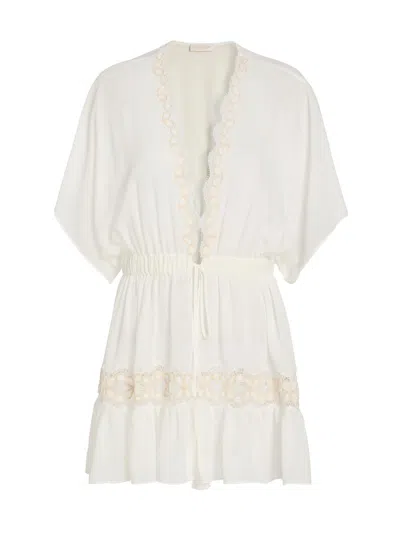 Ramy Brook Alisa Lace Trim Cover-up Dress In White
