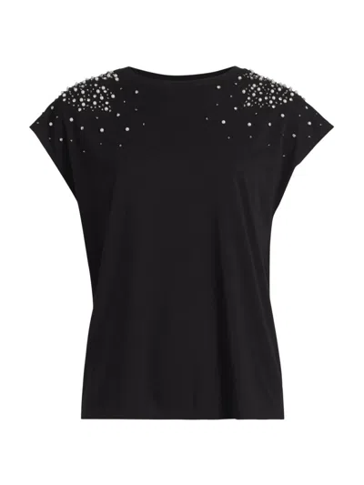 Ramy Brook Women's Amelia Faux-pearl-embellished Stretch-cotton T-shirt In Black