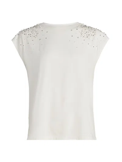 Ramy Brook Women's Amelia Faux-pearl-embellished Stretch-cotton T-shirt In White