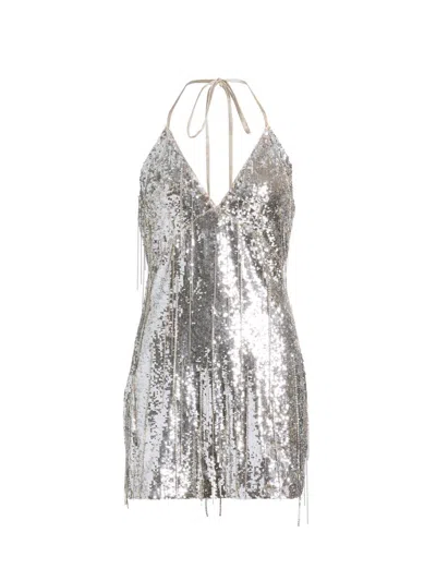 Ramy Brook Annabelle Deep V-neck Sequin Fringe Mini Dress In Silver