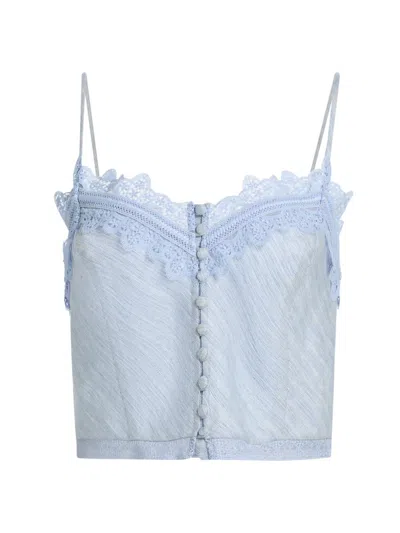 Ramy Brook Women's Ayda Lace Linen-blend Tank In Blue