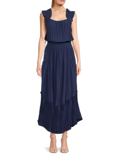 Ramy Brook Women's Baylor Pleated Blouson Maxi Dress In Spring Navy