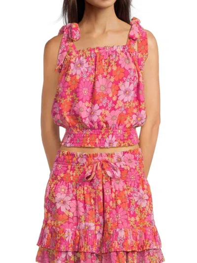 Ramy Brook Women's Bebe Floral Smocked Top In Bright Raspberry Multi