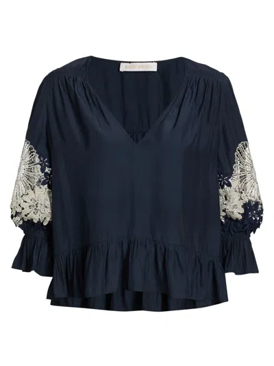 Ramy Brook Women's Berry V-neck Lace Blouse In Blue