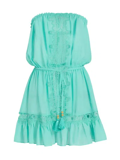 Ramy Brook Strapless Embrodiered Cover-up Dress In Green