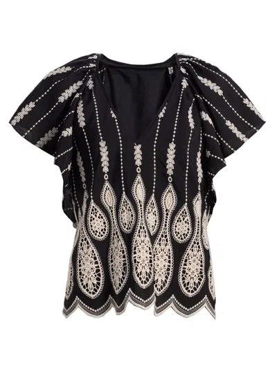 Ramy Brook Bettie Embroidered Lace Top In Black