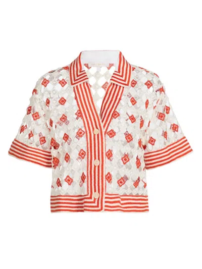 Ramy Brook Women's Betty Geometric Open-knit Shirt In Brown